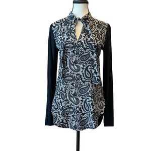 Michael Kors Black and White Graphic Long Sleeve Blouse